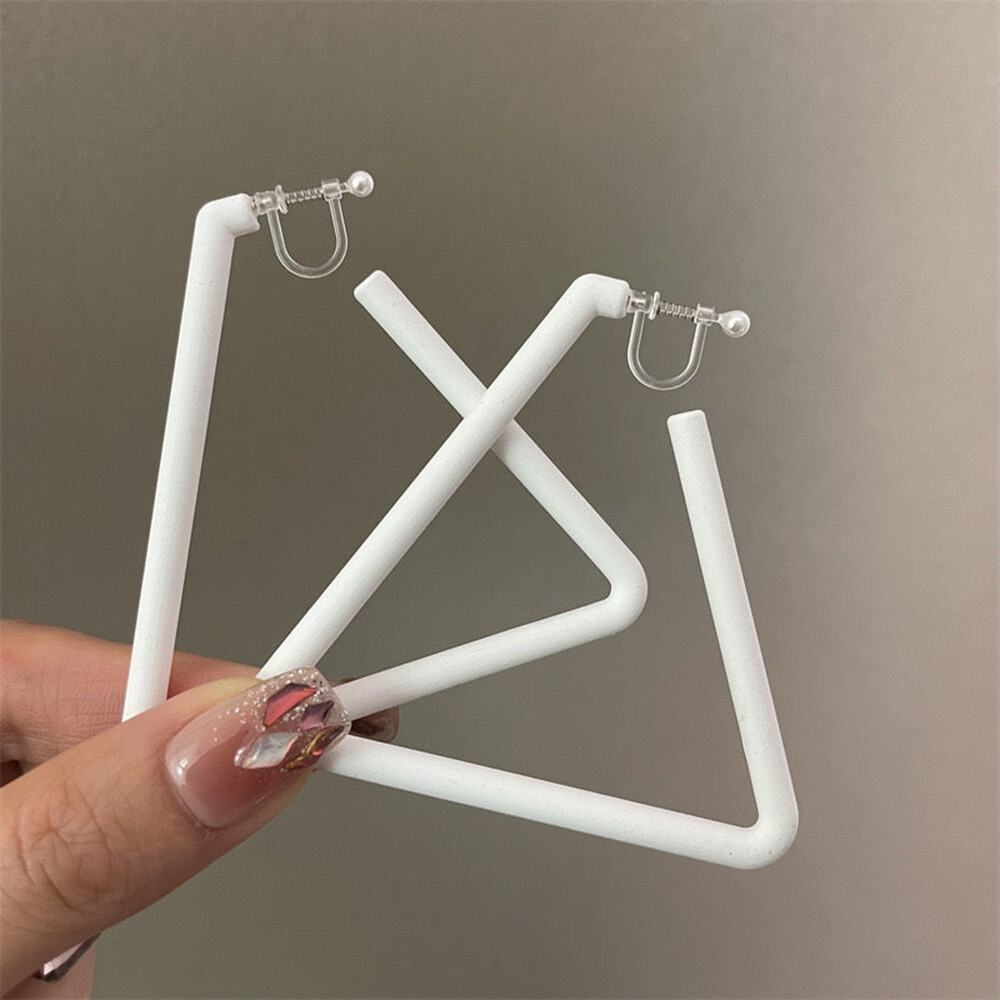 Clip on 2 3/4" large plastic clasp white triangle earrings